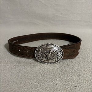 Cavenders Boys Brown Leather Western Belt with Decorative Silver Buckle size 24